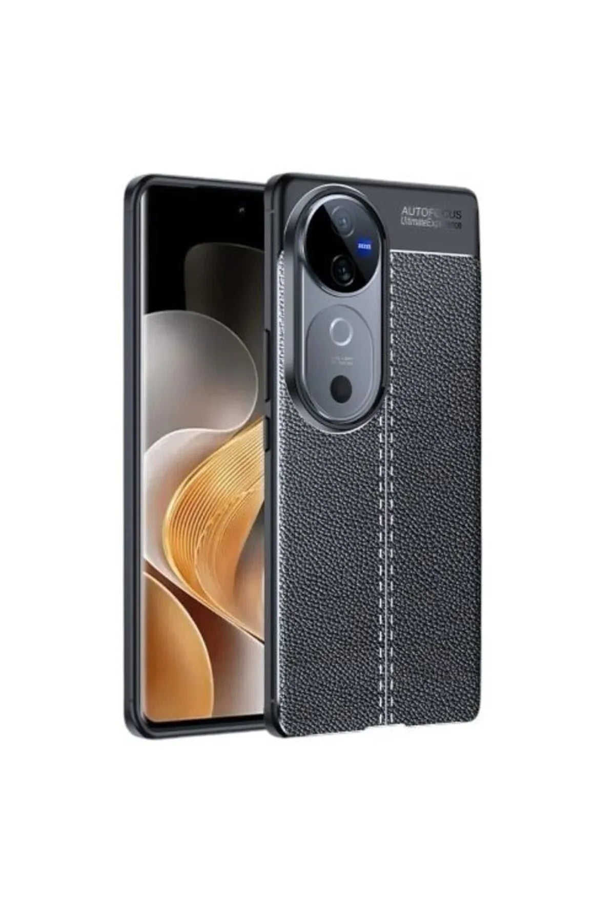 Black leather-textured silicone case for Vivo V40 5G, showing smooth finish and precise cutouts.