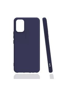 Navy blue flexible TPU case for Vivo V21E displayed against white backdrop.