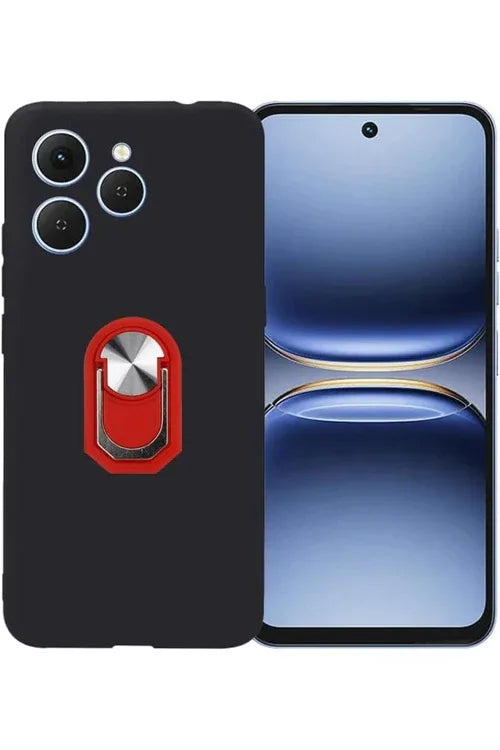 Side view of red Tecno Spark 40 TPU case with attached silicone ring holder