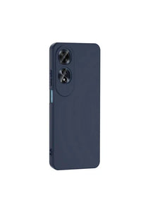 Navy blue Oppo A60 protective case highlighting camera protection and soft matte surface.