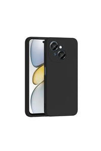 Black Tecno Spark Go 1 protective silicone case with velvet interior against white surface.