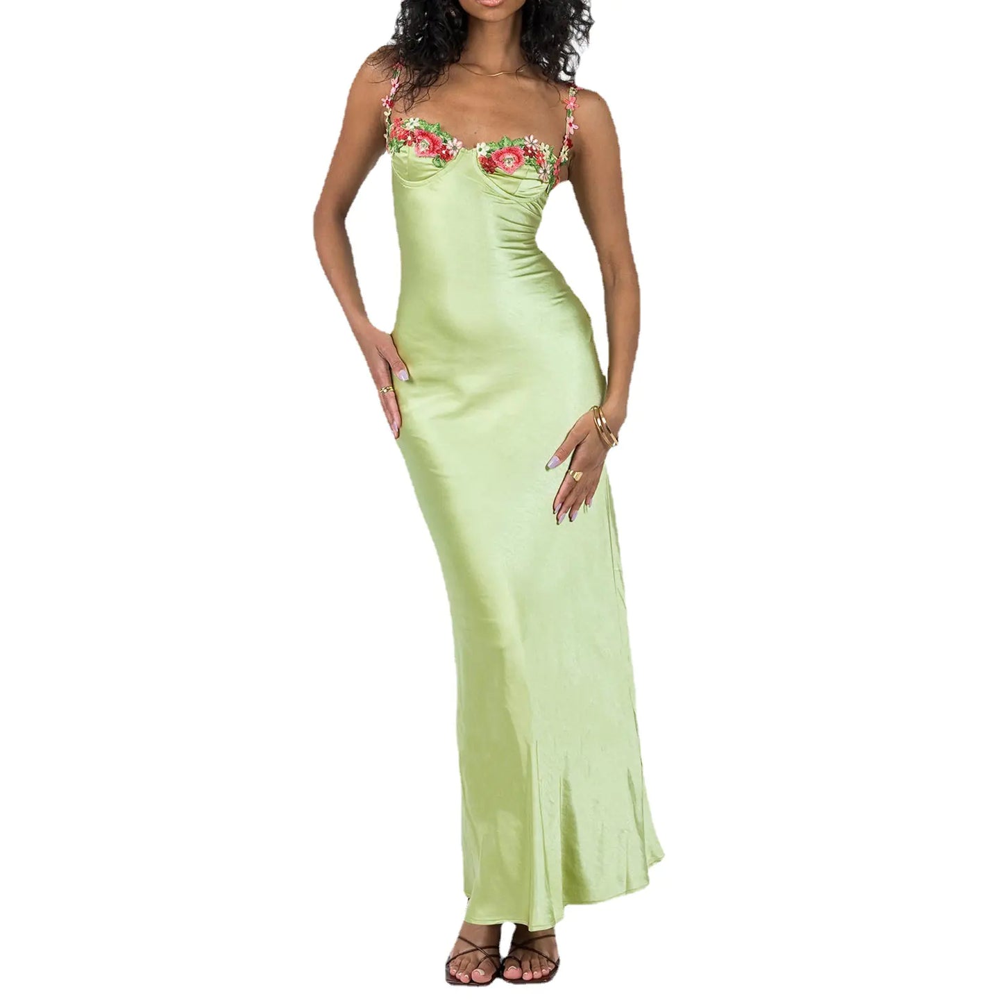 Fashionable Embroidered Lace Camisole Maxi Dress