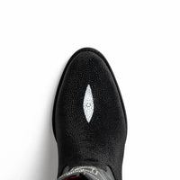Back view of Georgia black cowboy boot displaying stitched seam and smooth leather shaft.