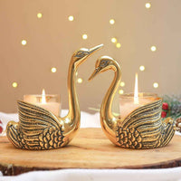 Golden Swan Couple Candle Holder Showpiece