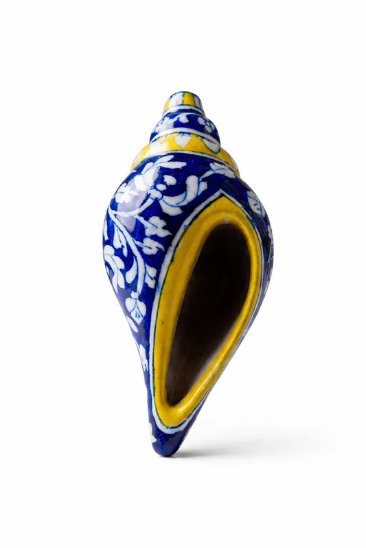 Handcrafted Blue Floral Decorative Shankh