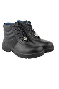 Black rubber safety boots with bright orange soles designed for fire protection and heavy-duty industrial use