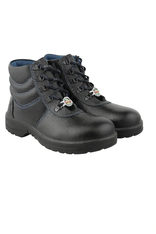 Black Rubber Safety Boots with Orange Soles