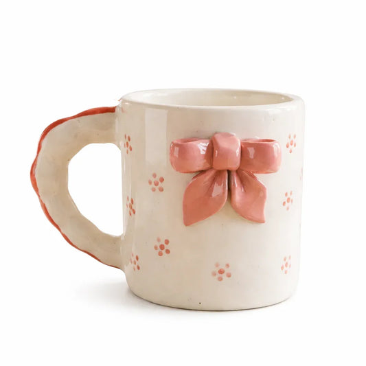 Handcrafted Ceramic Mug with Pink Bow Detail