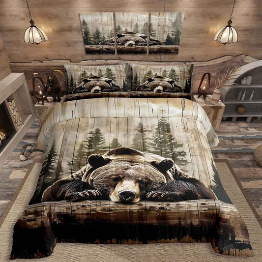 Grizzly Bear Queen Quilt Bedsheet Set