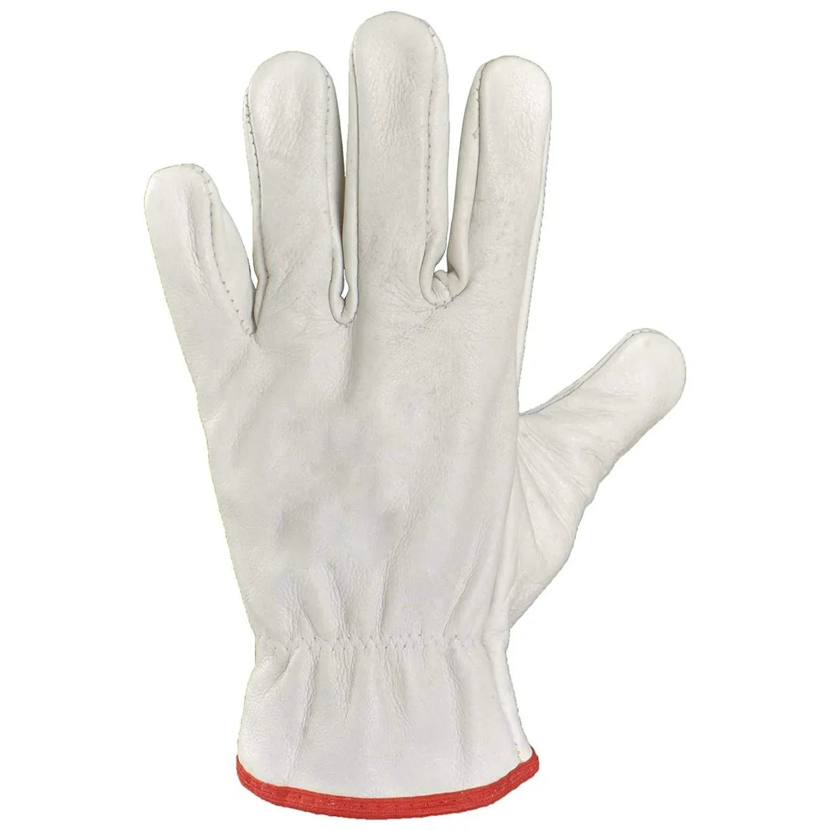 Pair of chrome leather welding safety gloves showing protective design and sturdy build.