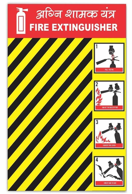 Fire Extinguisher Use Guide Sticker Hindi-English