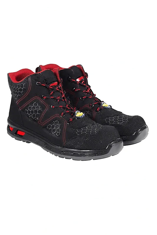 Black Mid-Ankle Safety Boots with Red Lining