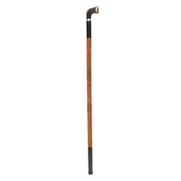 Wooden walking stick with black ergonomic handle and lightweight design shown upright on white background
