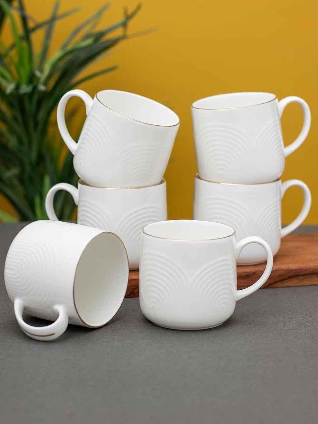 Ceramic Tea Coffee Cups Set of 6 White 200ml