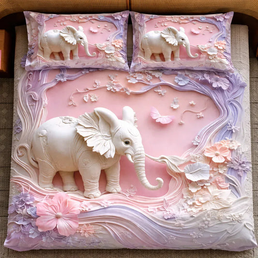 3D Embossed Floral Elephant Pink Bedset