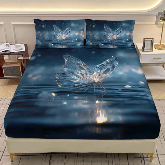 3D Glass Butterfly Full Bedsheet Set