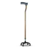 Gold L shape quadripod walking stick with ergonomic handle and four-point base for stability