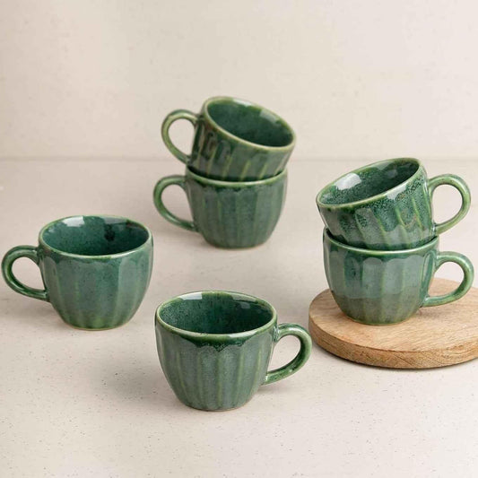 Ceramic Tea Cups Set of 6 Green Frosted 150ml