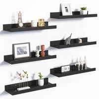 Black Wood Floating Shelves Set of 6