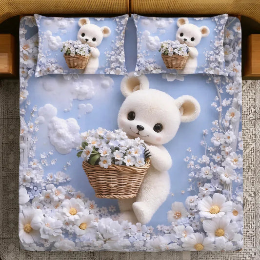 Cute Teddy & Flower Basket Bedsheet