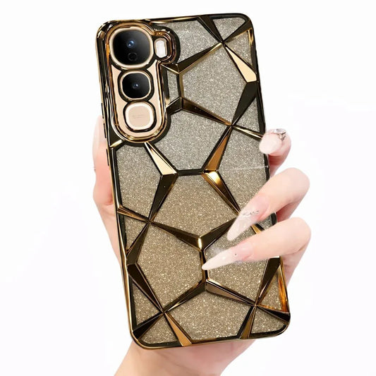 Gold Geometric Glitter Luxury iPhone Back Case