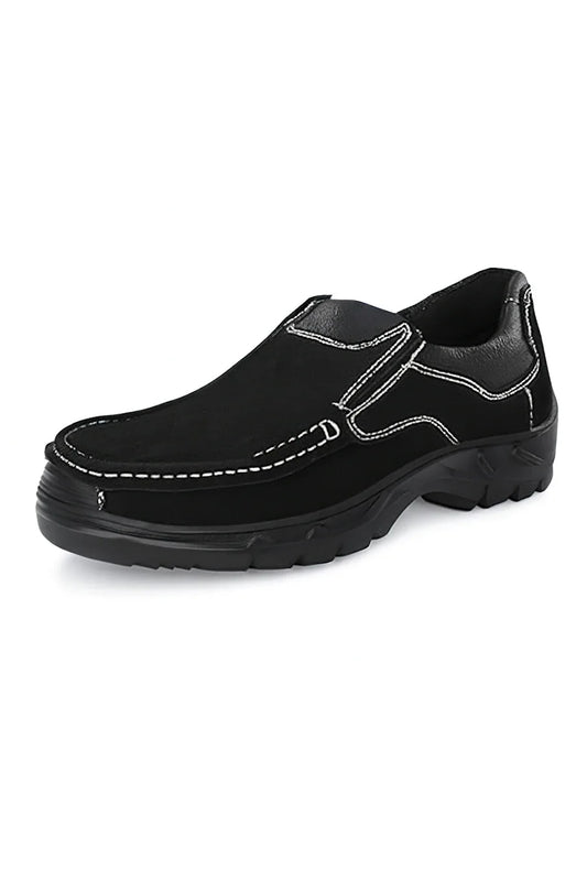 Black Slip-On Safety Boots with White Stitch