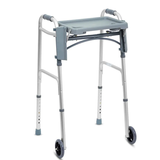 Folding Aluminum Walker with Tray – Adjustable Silver