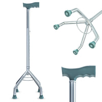 Four leg adjustable walking stick with ergonomic handle and anti-skid rubber tips for senior support