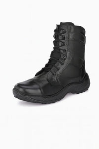 Black mid-calf rubber fire safety boots with sturdy soles, designed for heat and impact protection