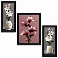 Flower Pot 3D Wall Painting Set of 3 with Frames