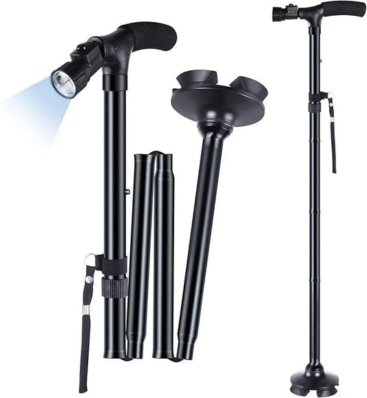 Foldable Walking Stick with Torch for Seniors