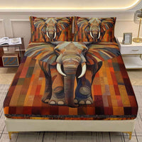 3D Elephant Print Queen Fitted Bedsheet Set