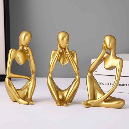 Abstract Thinker Men Statue Set of 3 Gold