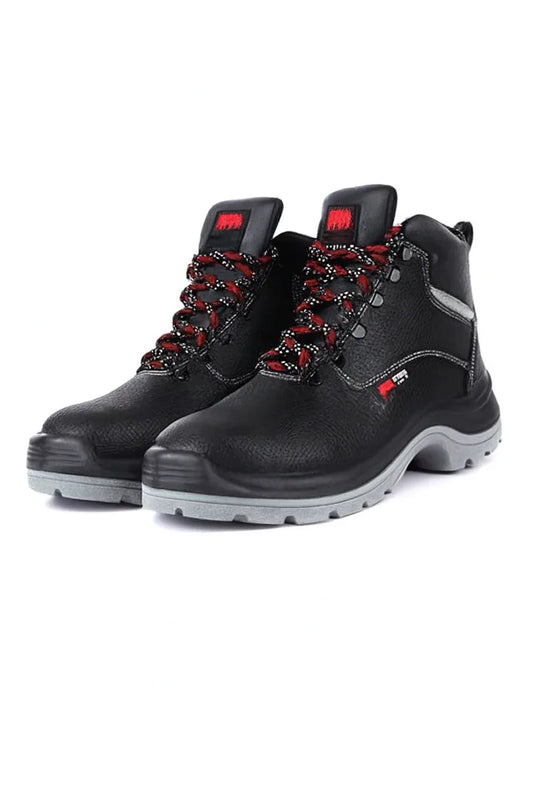 Black Safety Boots with Thick Red Rubber Soles