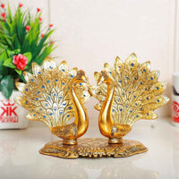 Double Peacock Couple Metal Showpiece