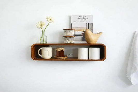 Mid-Century Teak Rectangle Floating Shelf