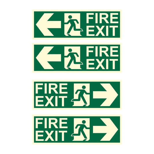 Fire Exit Arrow Glow Sign PVC Board Pack of 4