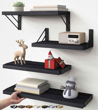 Black Wood Floating Wall Shelves Set of 4