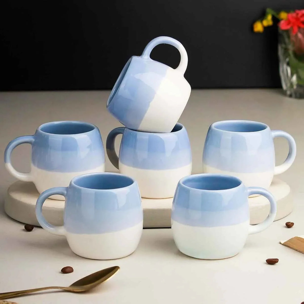 Ceramic Tea Cups Set of 6 Sky Blue 190ml