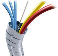 Grey OE Elsafe umbilical cable management system for floor to desk with silver weighted foot and white desk collar