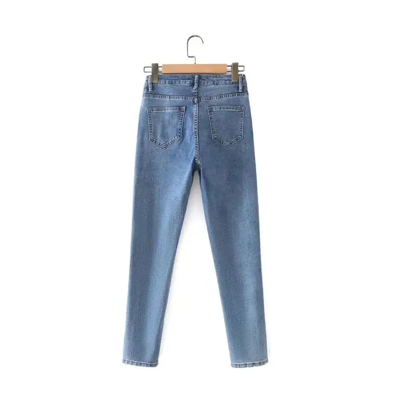 Women’s High Waist Loose Fit Blue Denim Trousers