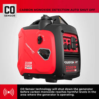 Generator placed on ground outdoors with visible side vents and handle.