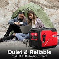 Inverter generator placed on stone surface emphasizing quiet operation feature