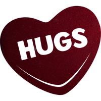 Prismatic red Hugs Candy Heart metal wall art glowing with vibrant colors