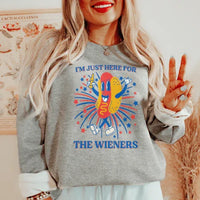 Sport grey t-shirt with bold white text 'I’m Just Here For The Wieners' on the front.