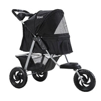 Black i.Pet foldable pet stroller with mesh cover and sturdy frame for small dogs