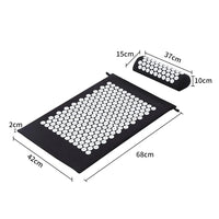 Woman lying on back on acupressure mat for muscle relaxation and pain therapy
