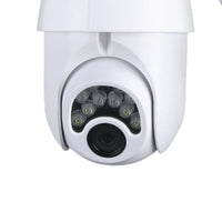 Wireless security camera setup showing camera and mobile phone monitoring live feed.