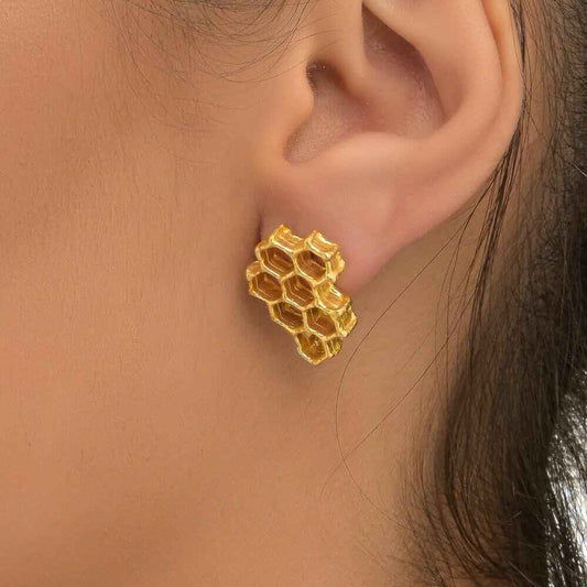 Gold Honeycomb Earrings – 18k Gold Plated Recycled Brass Jewelry With
