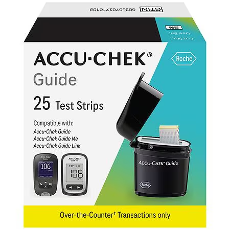 Accu-Chek Guide Glucose Strips for Diabetic Blood Sugar Testing (Pack of 25)